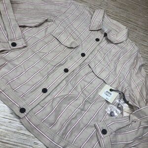 328 HINGE Seattle Stitch Fix linen blend Jacket Blouse Front Button BEIGE XL new